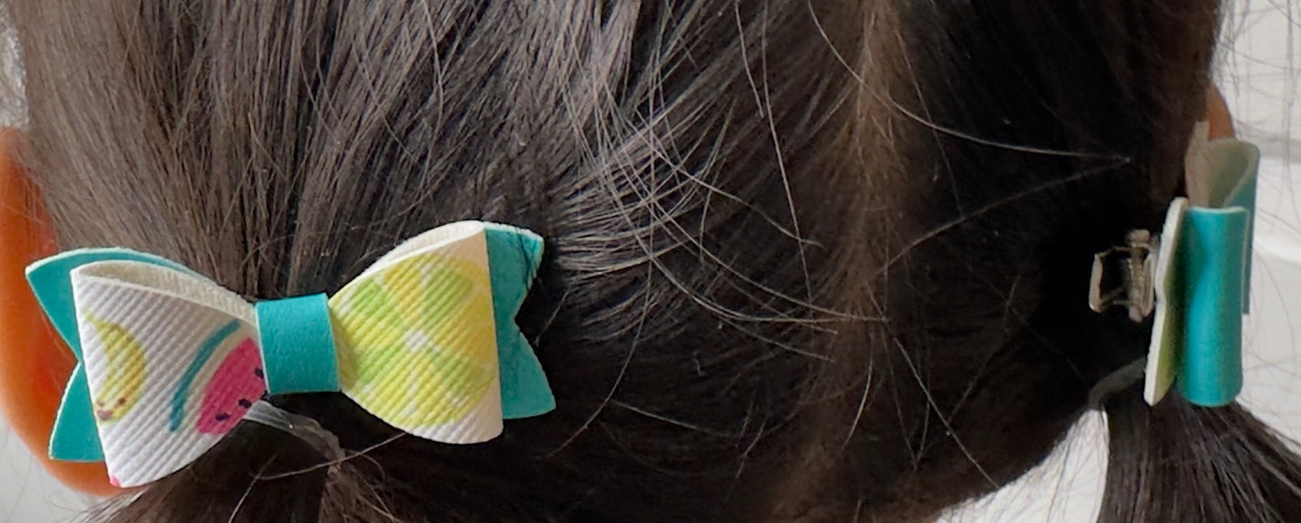 Summer fruits on teal 2pcs mini bows