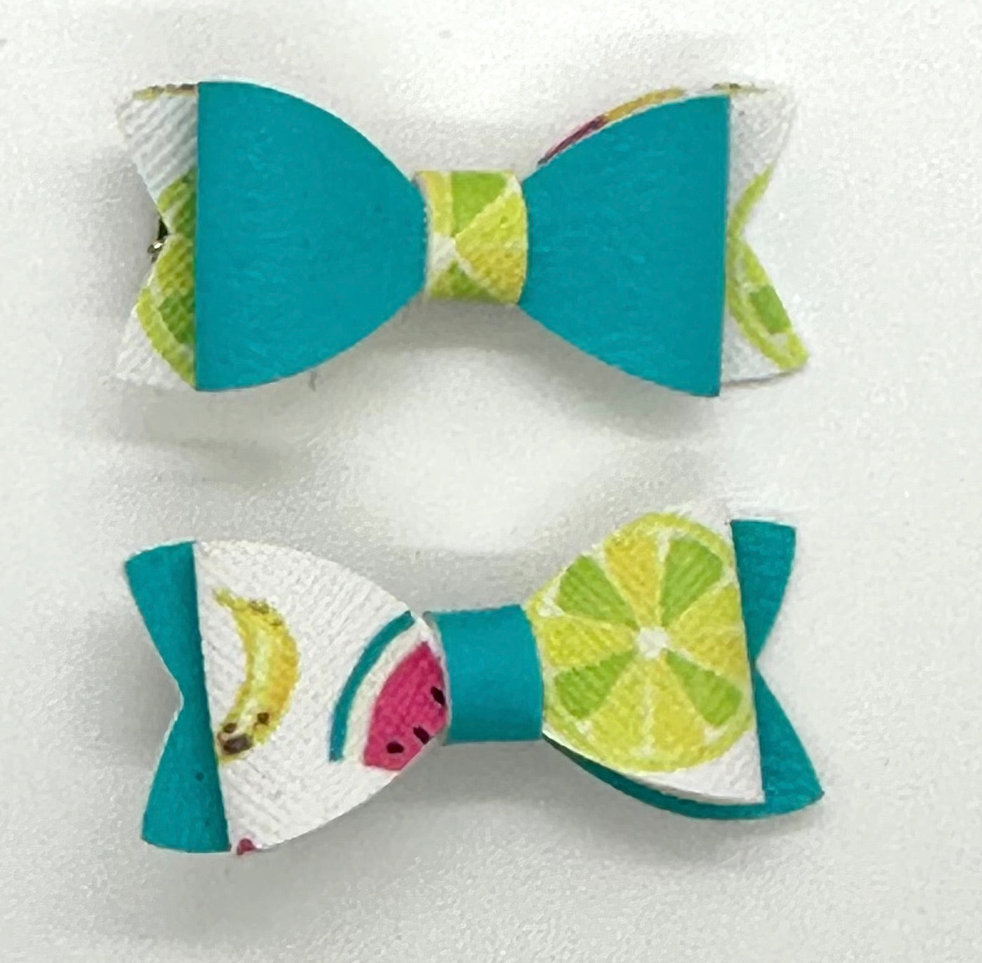 Summer fruits on teal 2pcs mini bows