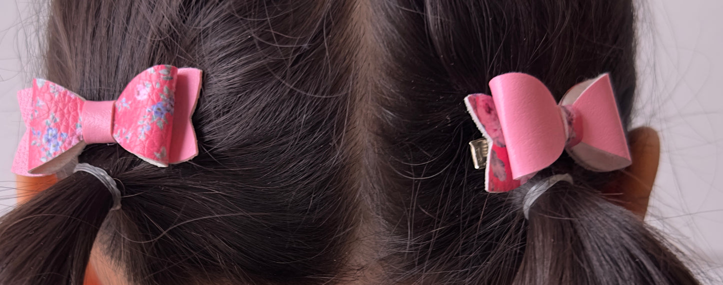 Red and pink floral 2pcs mini bows