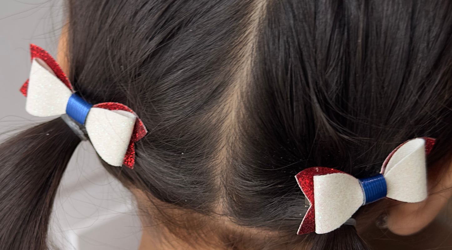 Red white and blue glitter 2pcs mini bows