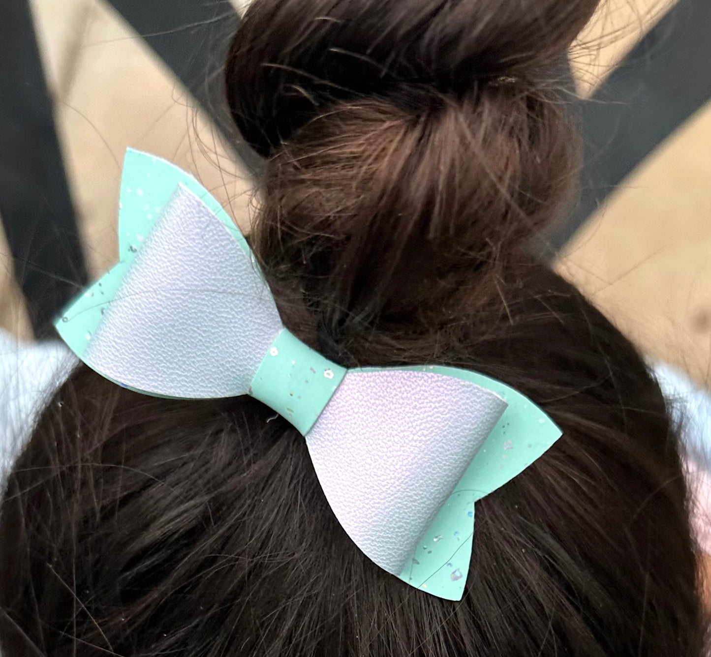 Sea green and silver bow