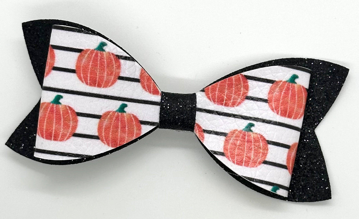 Pumpkins on black and white stripes bow