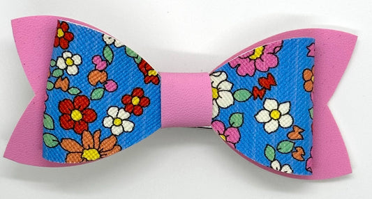 Vintage flowers on blue and pink bow