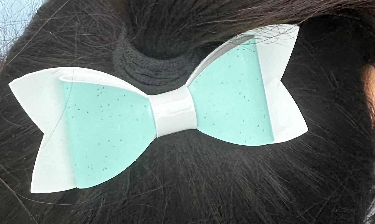 Aqua with glitter on white bow