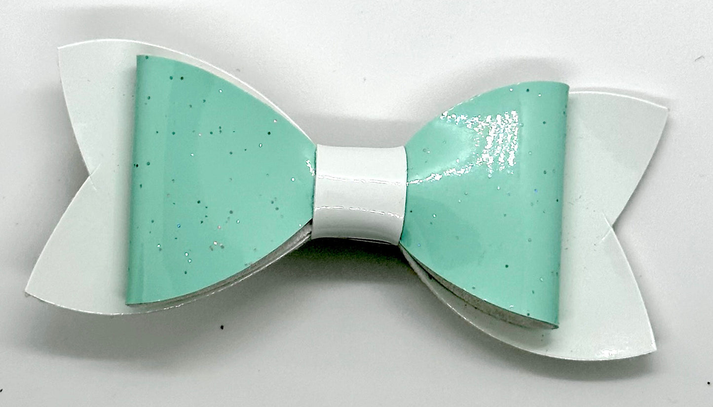 Aqua with glitter on white bow