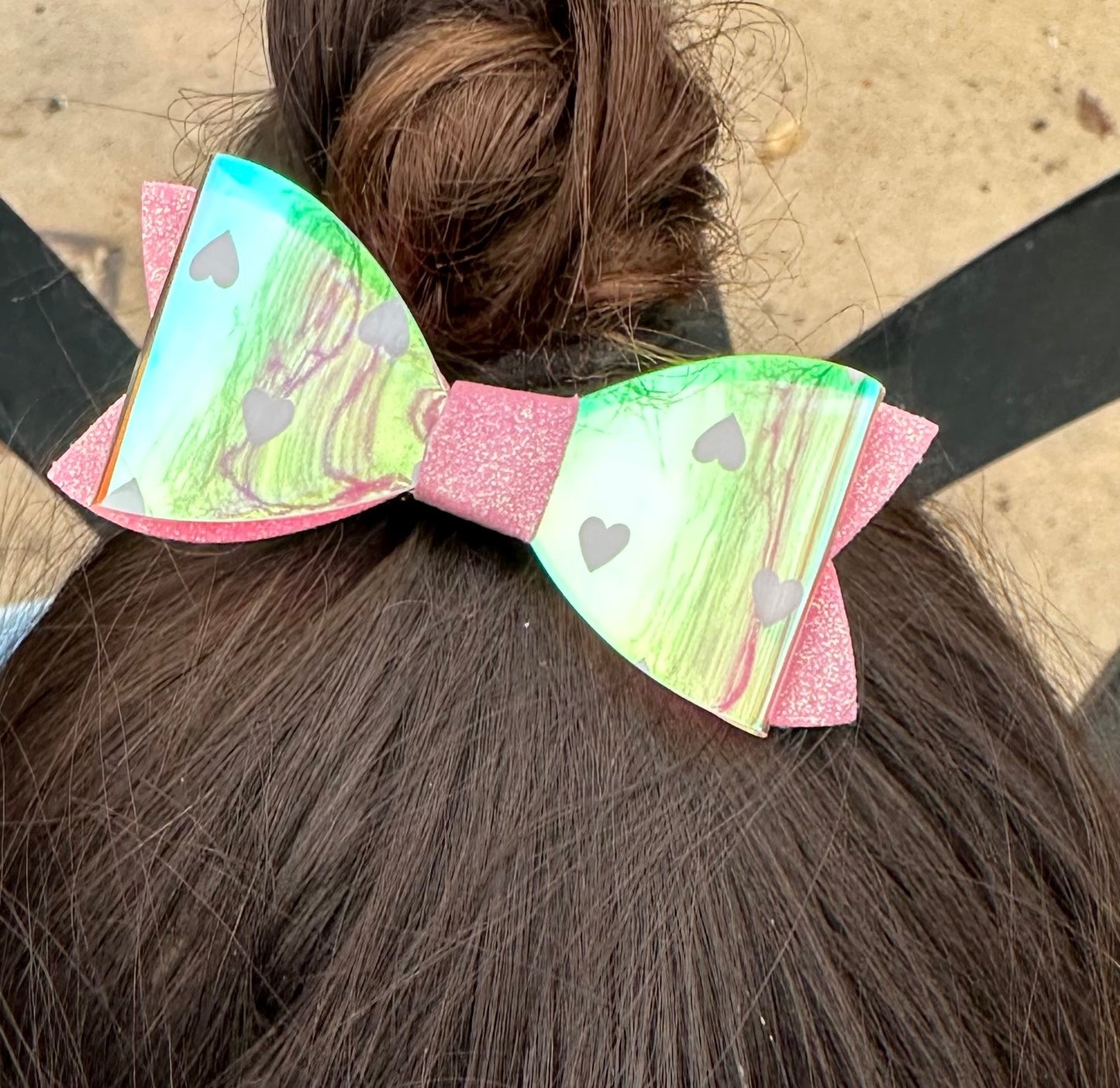 Pink and white glitter hair bow for Valentines day