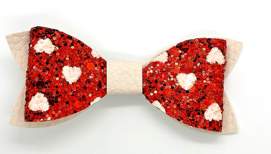 Red and Cream glitter heart bow