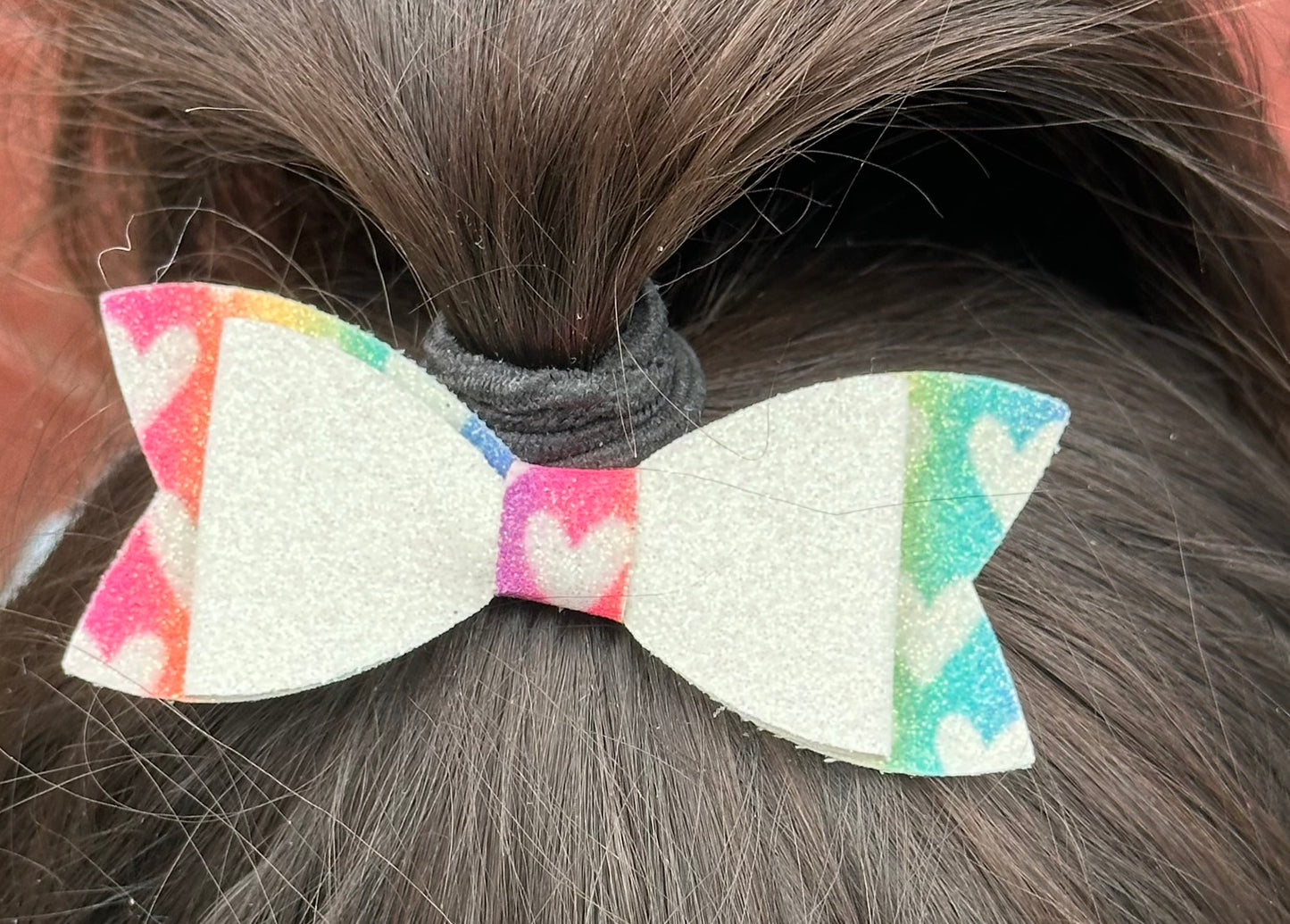 Glitter white hears on rainbow gradient bow