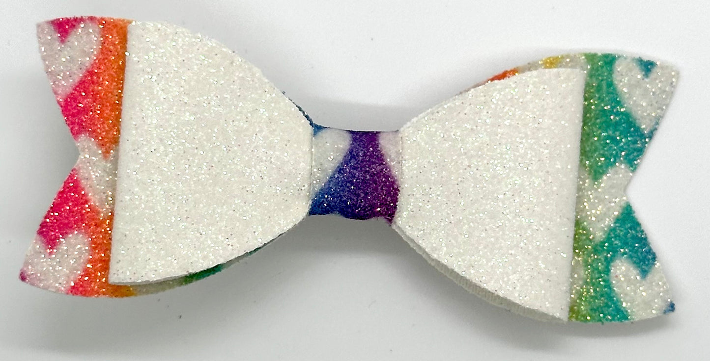 Glitter white hears on rainbow gradient bow