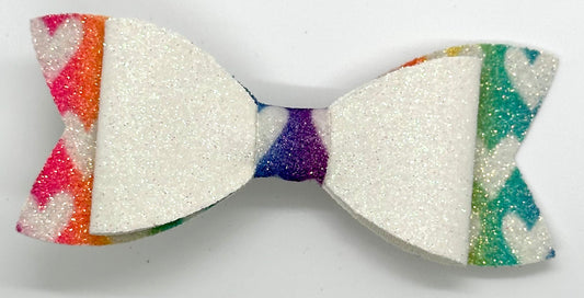 Glitter white hears on rainbow gradient bow