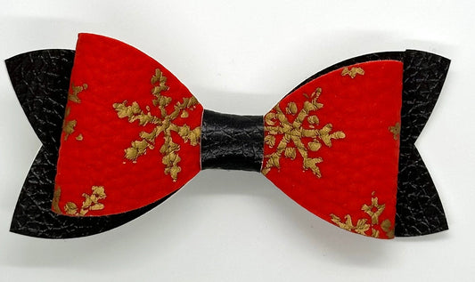 Gold snowflakes on red and black hairbow