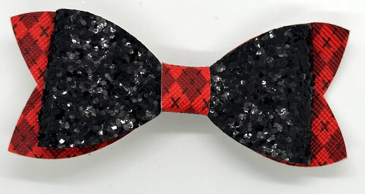 Black glitter and red argyle hairbow
