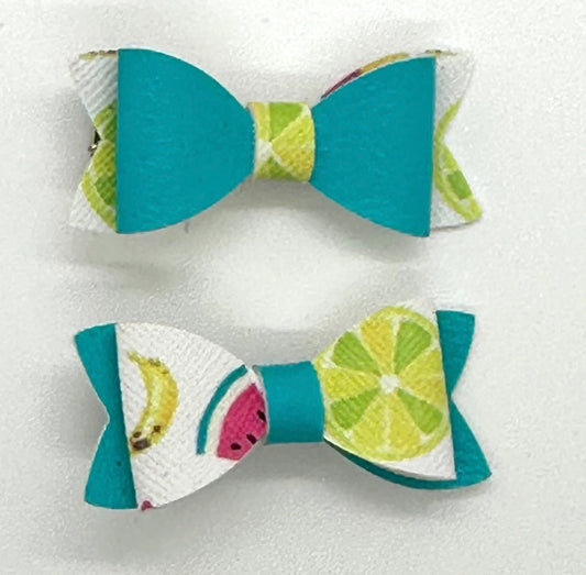 Summer fruits on teal 2pcs mini bows
