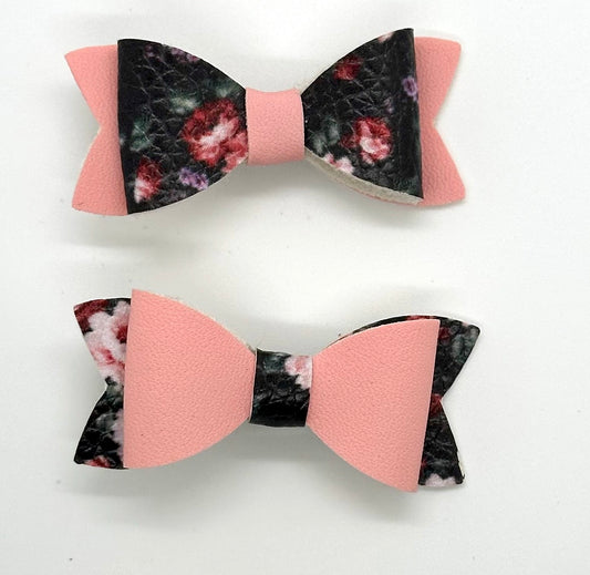 Florals on black and pink 2pcs mini bows