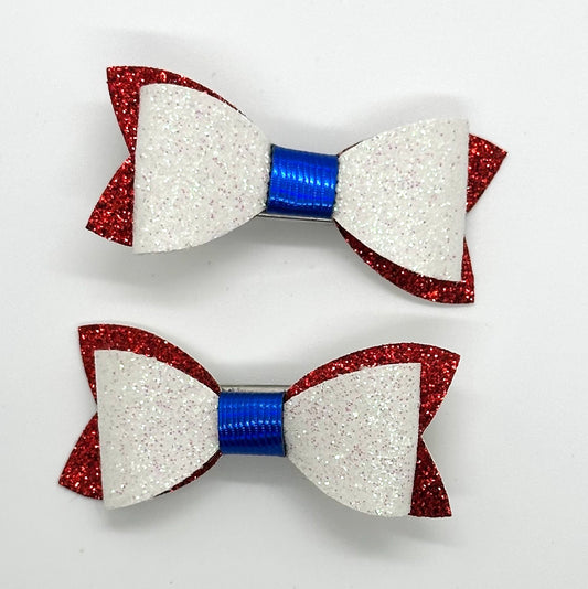 Red white and blue glitter 2pcs mini bows