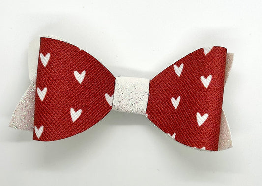 Red and white glitter heart bow for Valentines