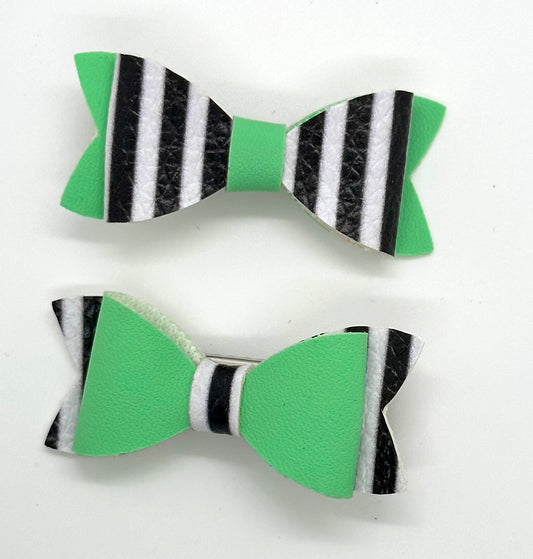 Mint green with black and white stripes 2pcs mini bows