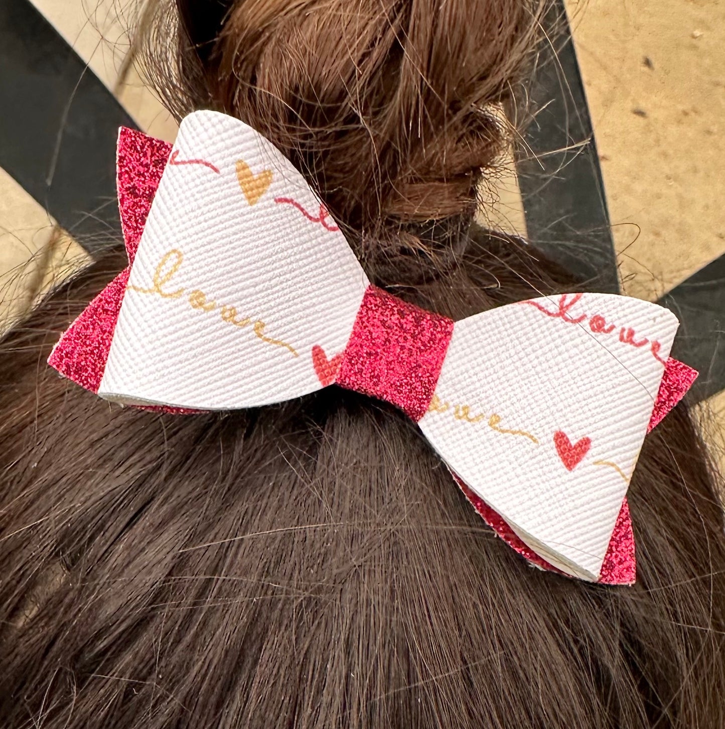 Love glitter hair bow for Valentines