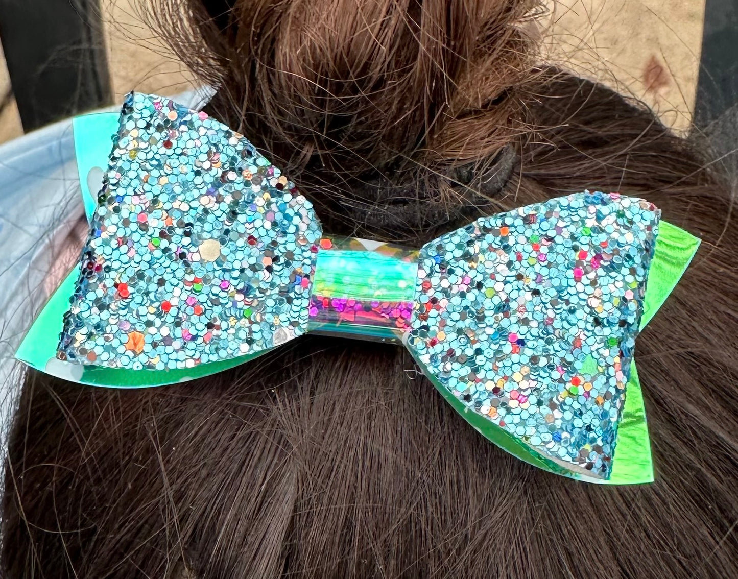 Blue glitter and heart hair bow