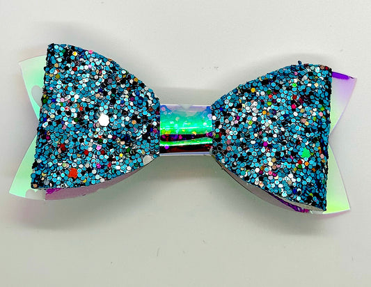 Blue glitter and heart hair bow