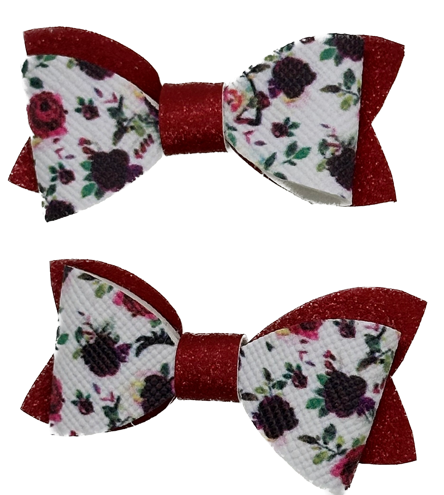 Red Floral Rose 2pcs mini hair bows on alligator clips