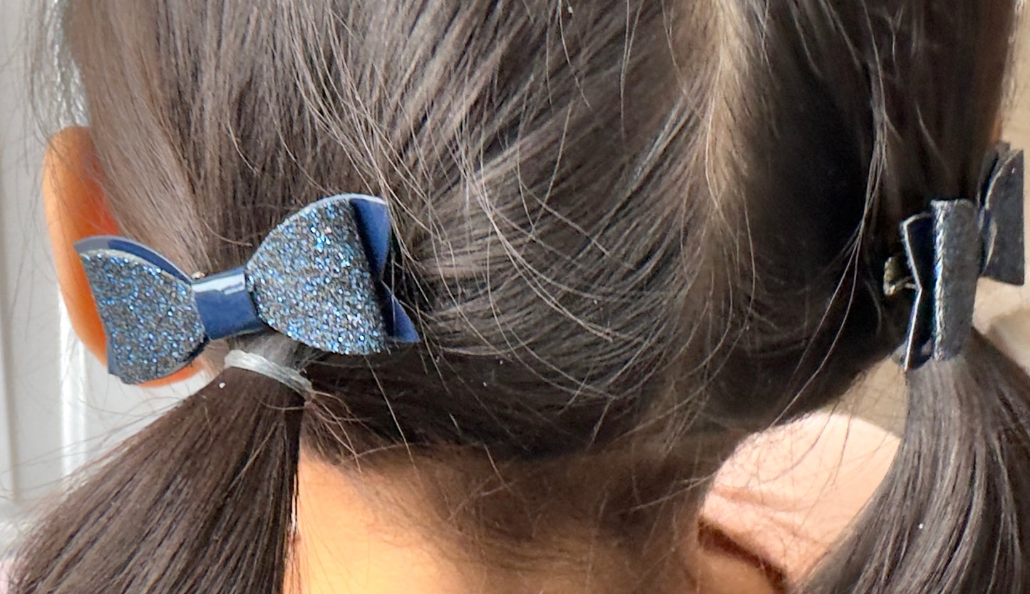 Blue Glitter 2 piece mini bows on alligator clips