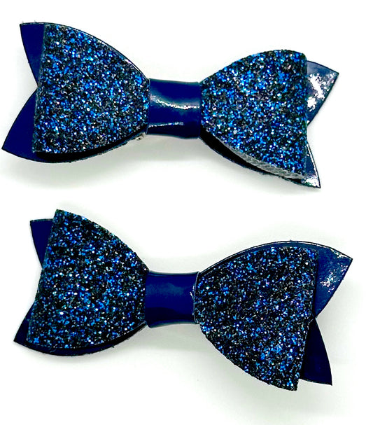 Blue Glitter 2 piece mini bows on alligator clips