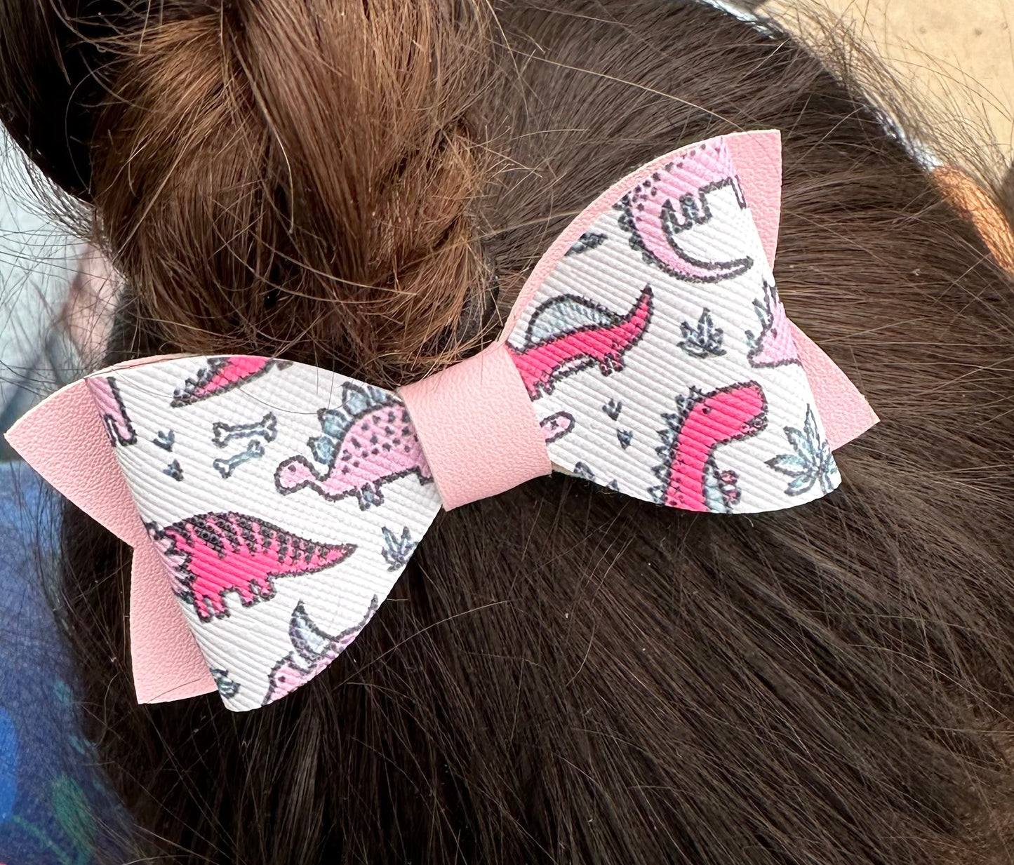 Pink Dinosaur hair bow for valentines