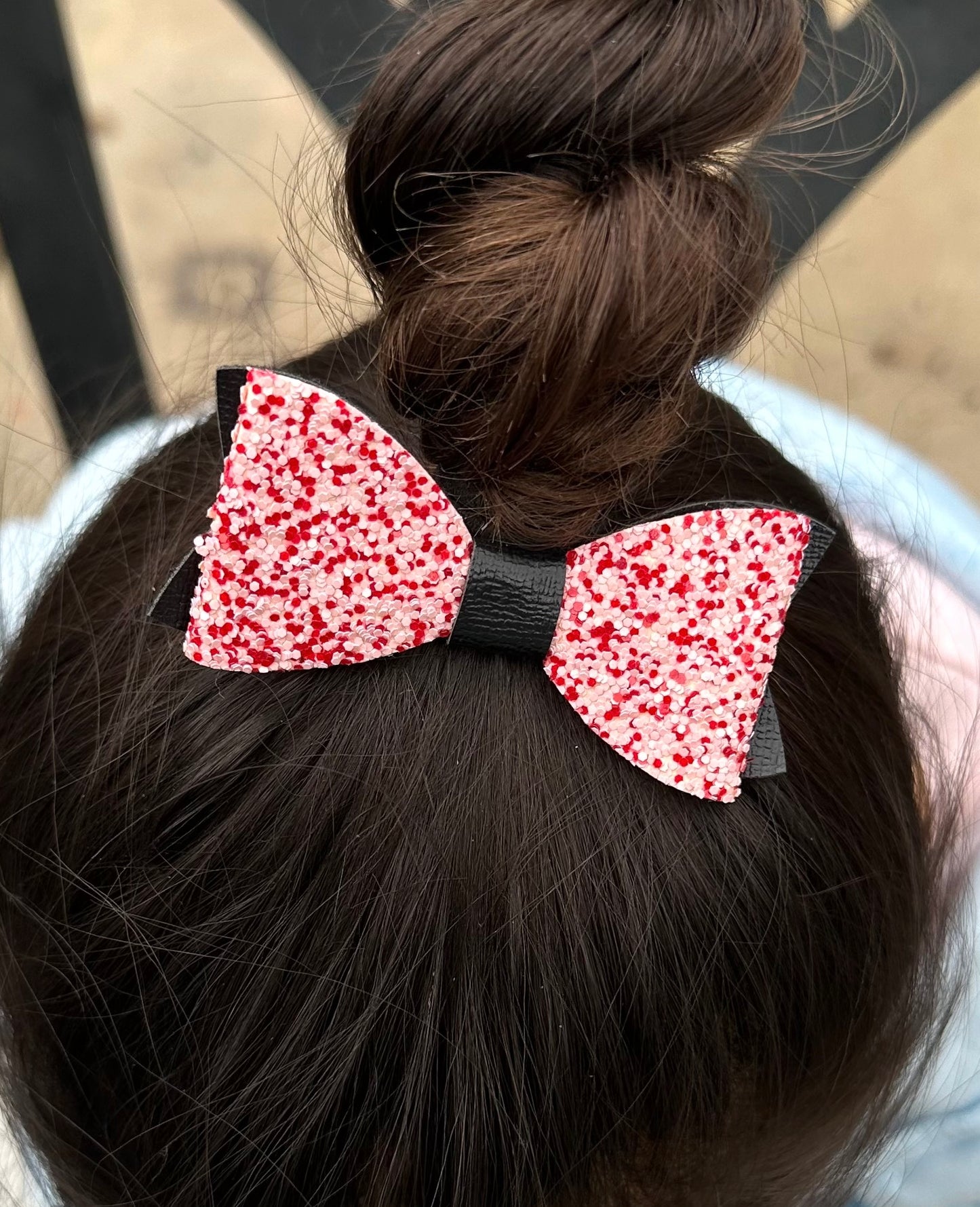 Pink, red and white glitter hair bow for valentines