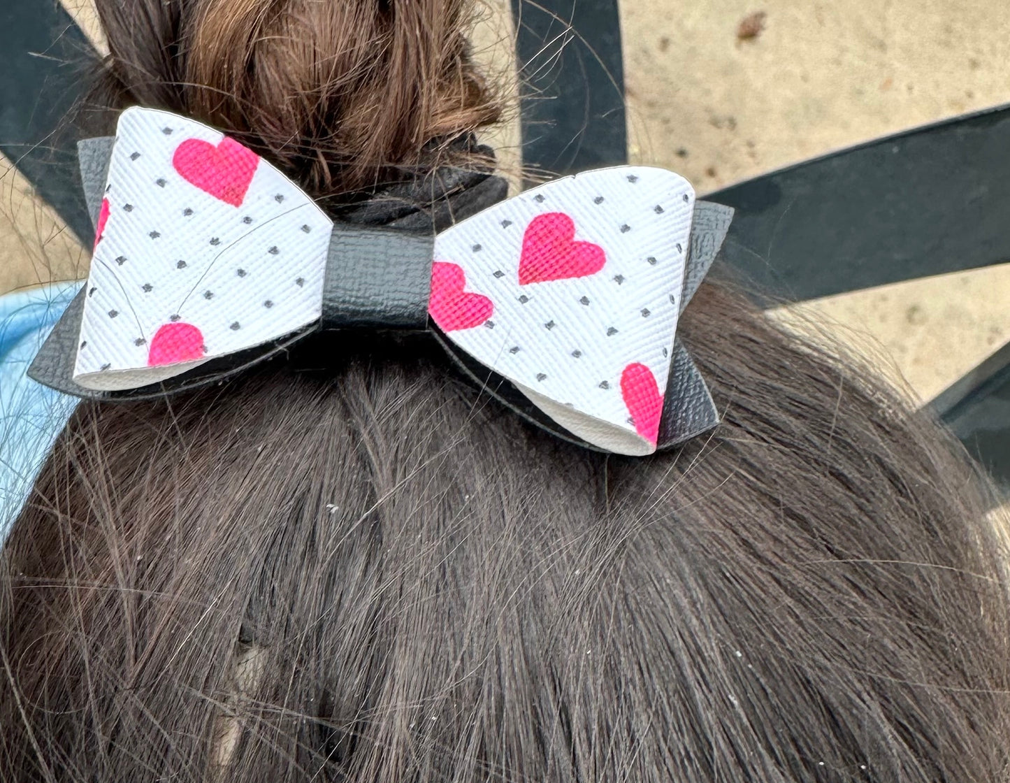 Heart and polka dot hair bow for valentines