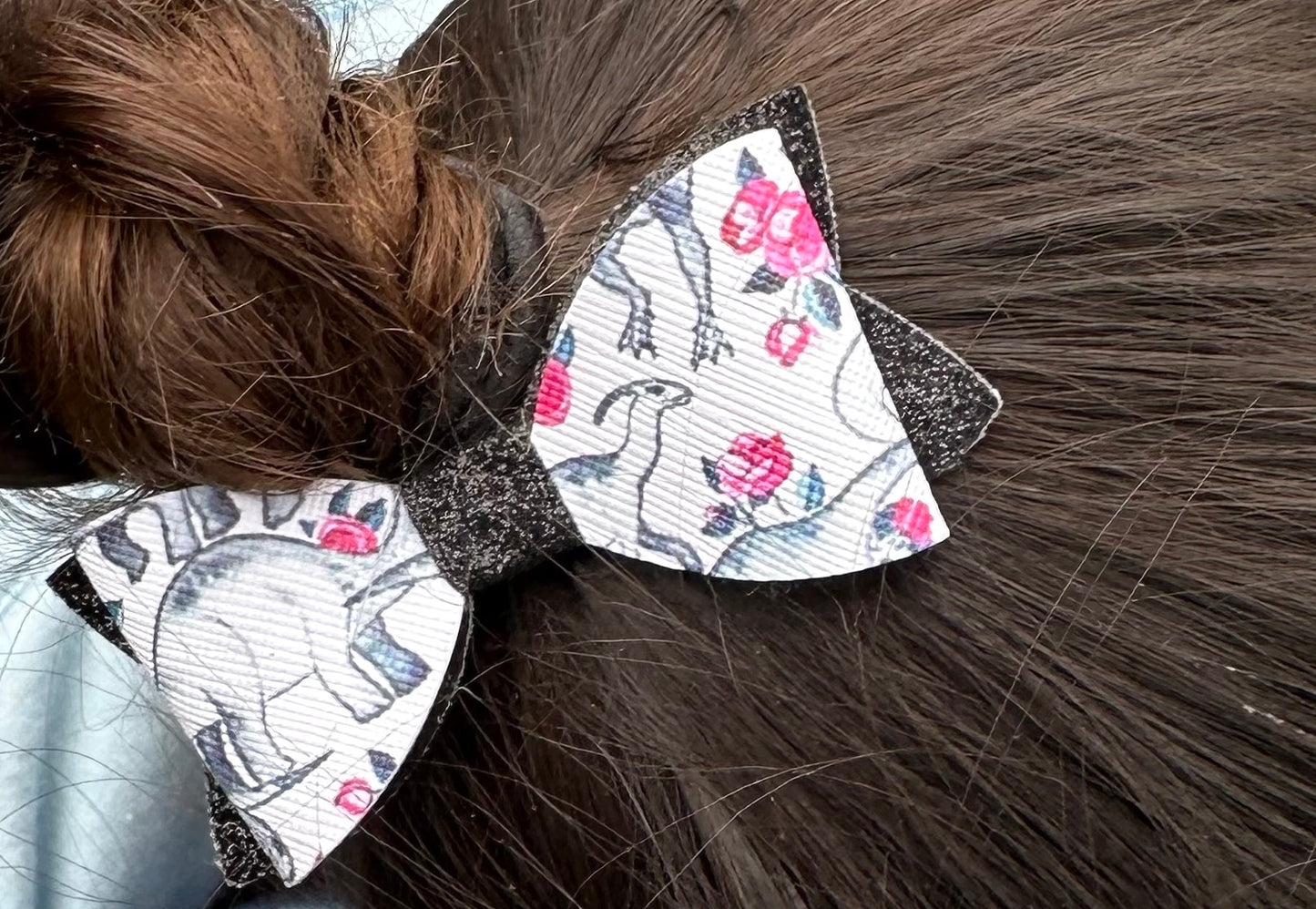 Dinosaur and rose hair bow for valentines