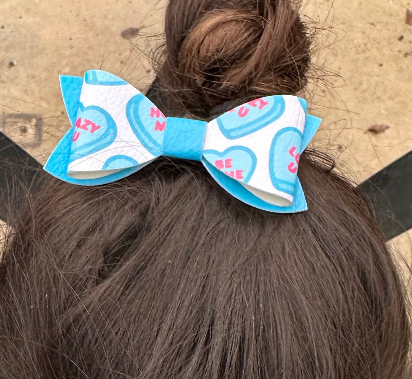 Blue Candy heart hair bow for Valentines