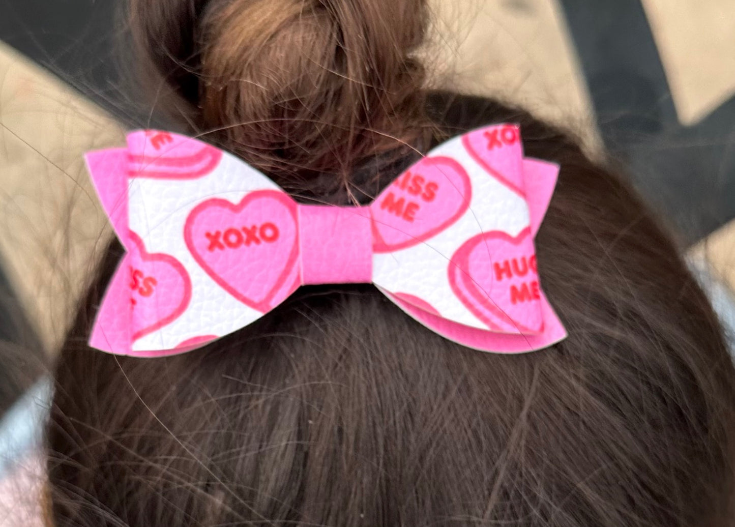 Pink Candy heart hair bow for Valentines