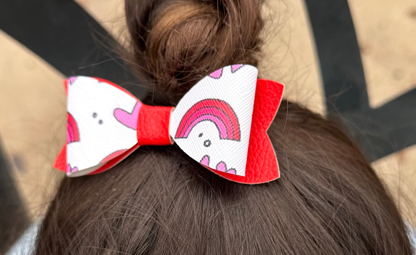 Rainbow and heart hair bow for Valentines