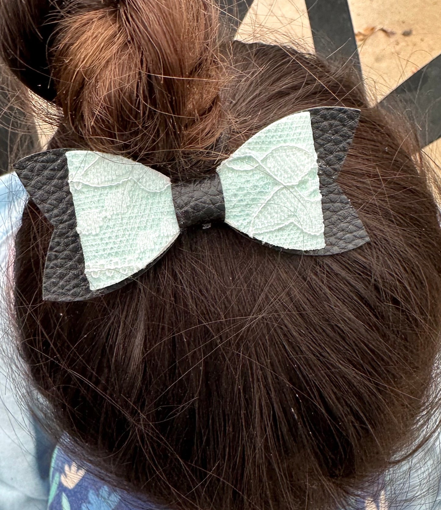 Sea green lace on black hair bow