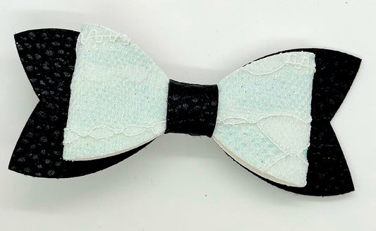 Sea green lace on black hair bow