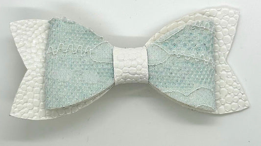 Sea green lace on white hair bow