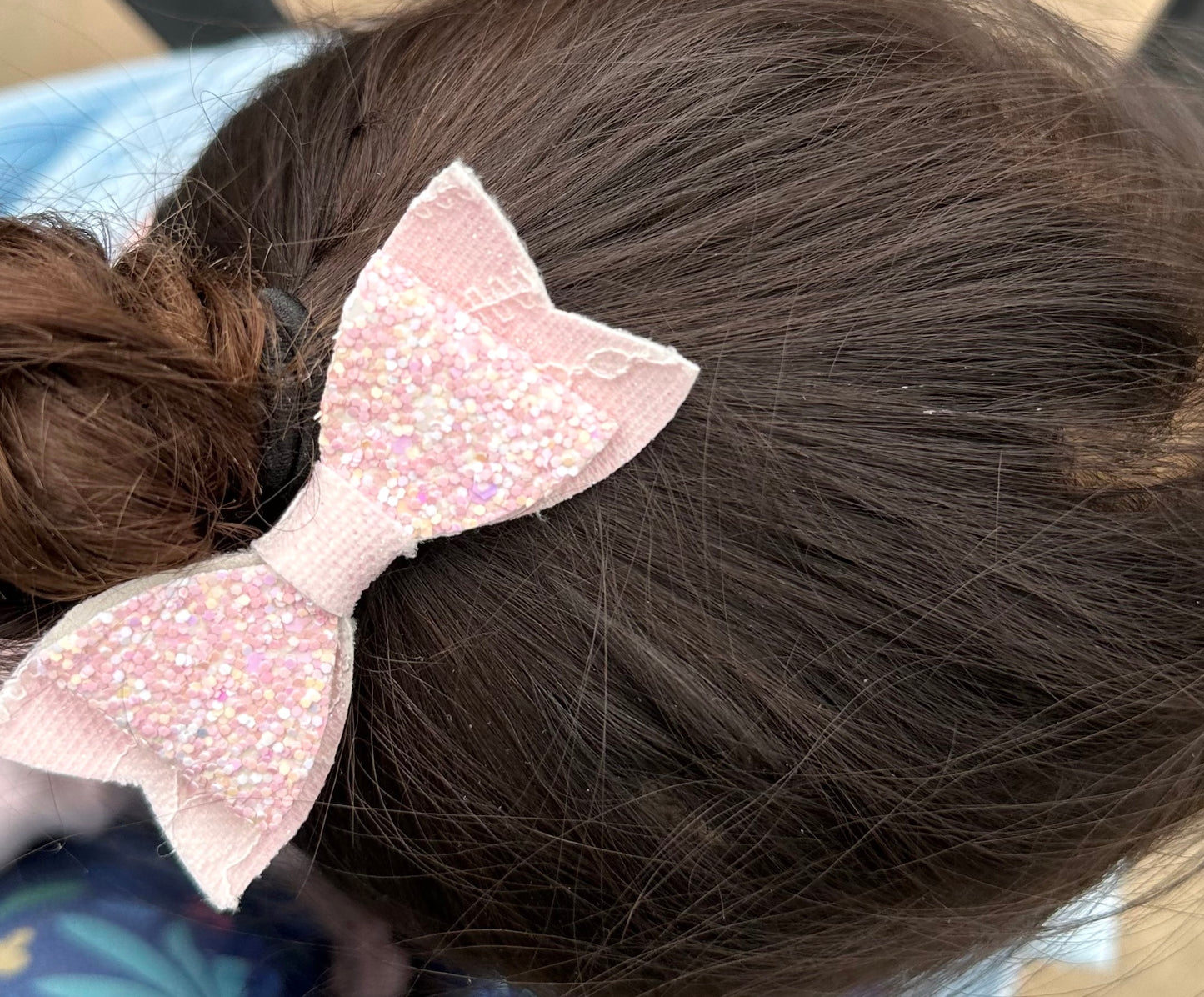 pink glitter on lace hair bow