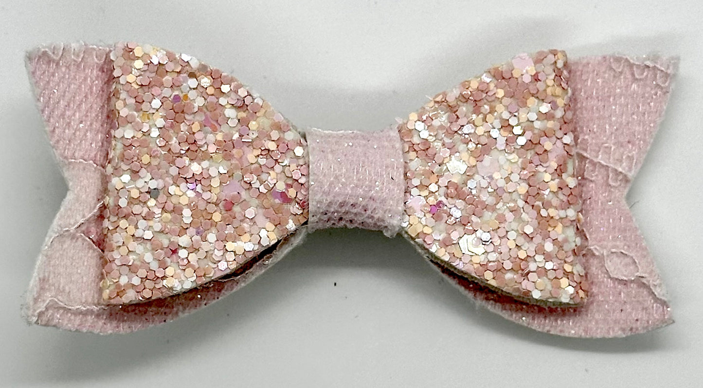 pink glitter on lace hair bow