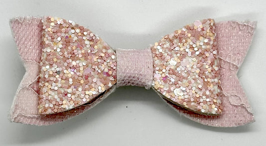 pink glitter on lace hair bow