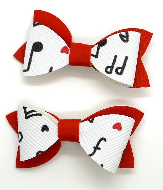 Red, black and white musical note 2pcs mini bows