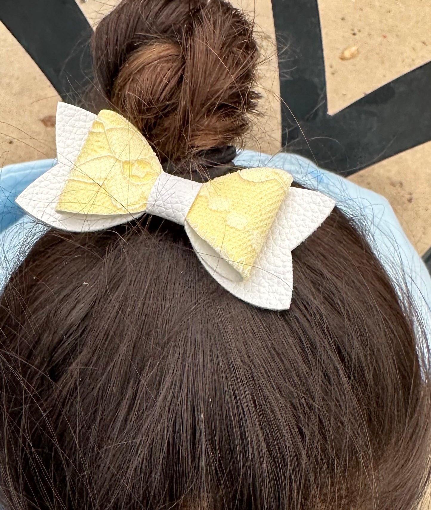 Yellow lace on white hair bow