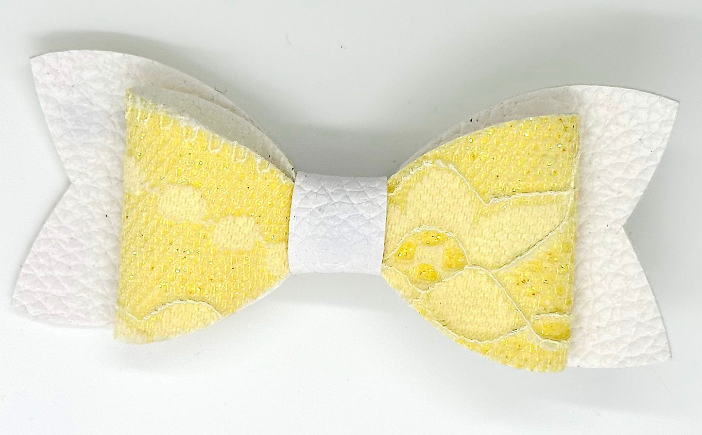 Yellow lace on white hair bow