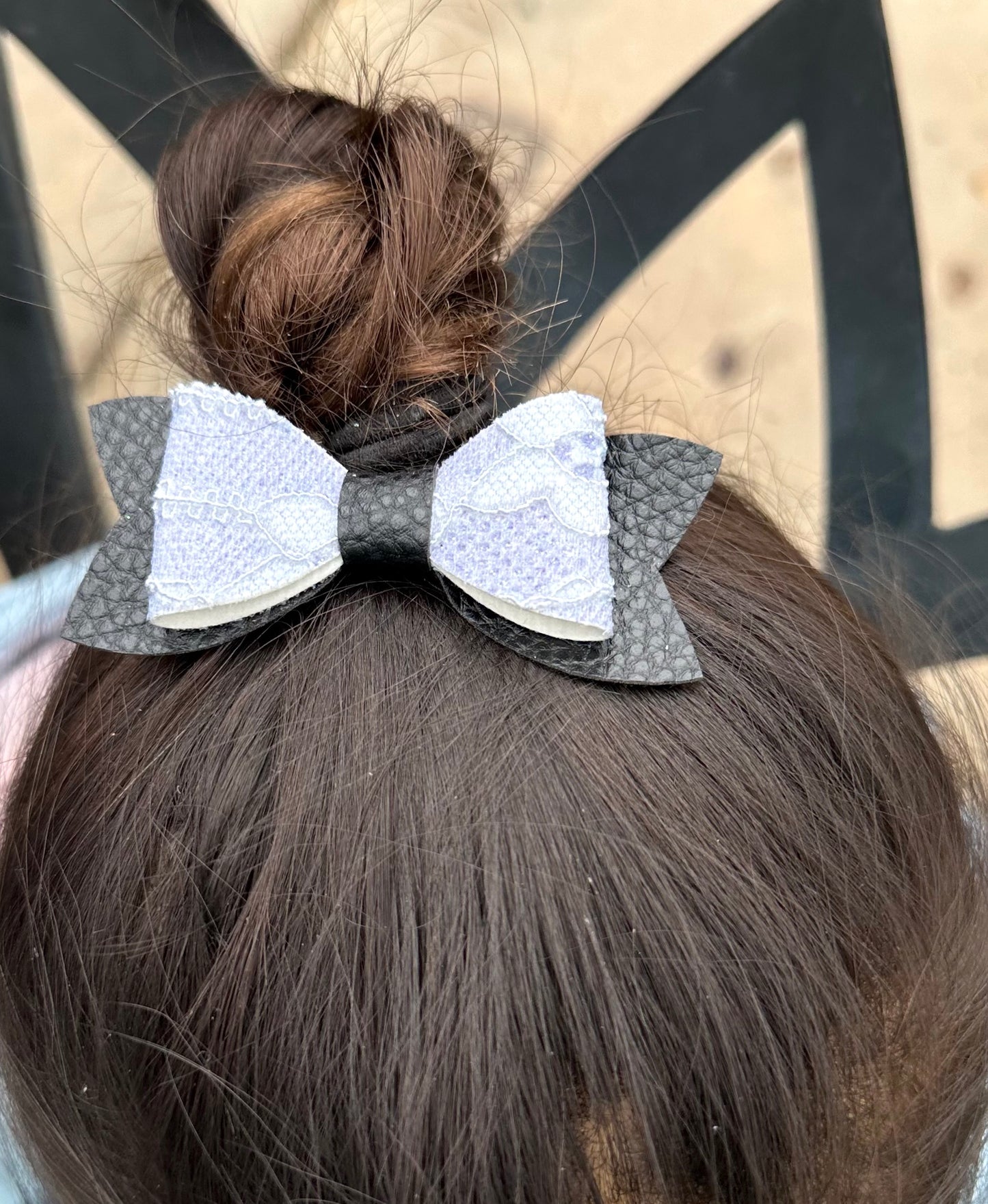 Purple lace on black hair bow