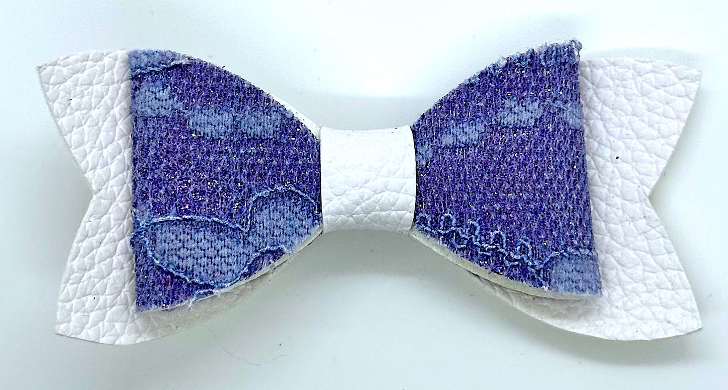 Purple lace on white hair bow