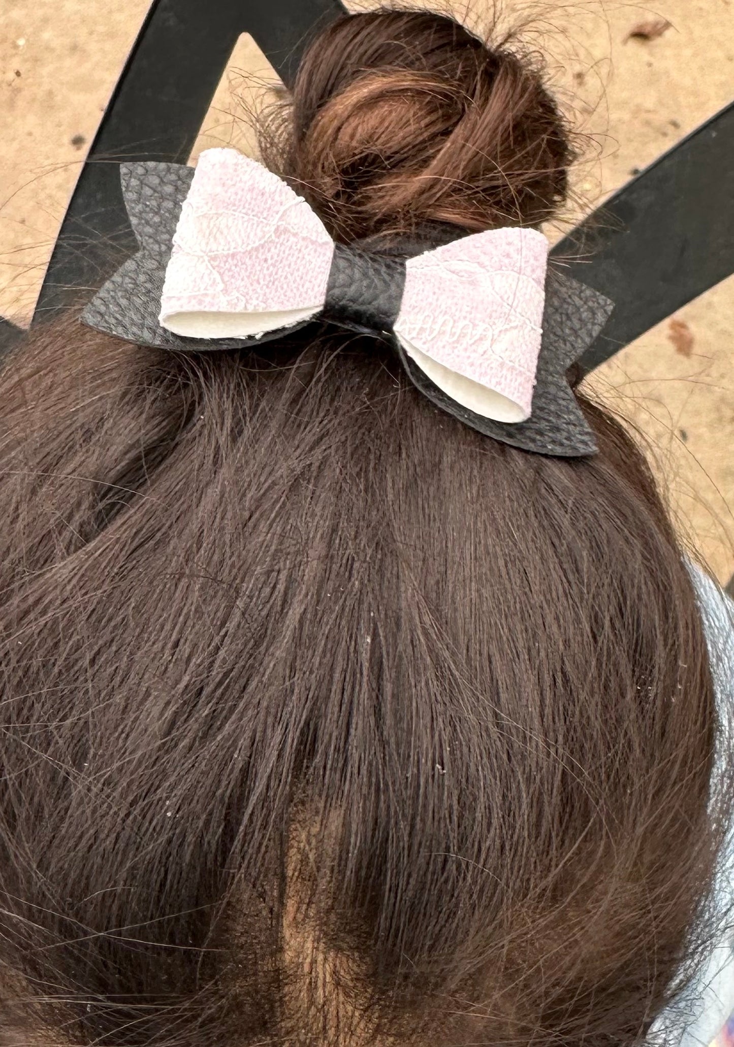 Pink lace on black hair bow