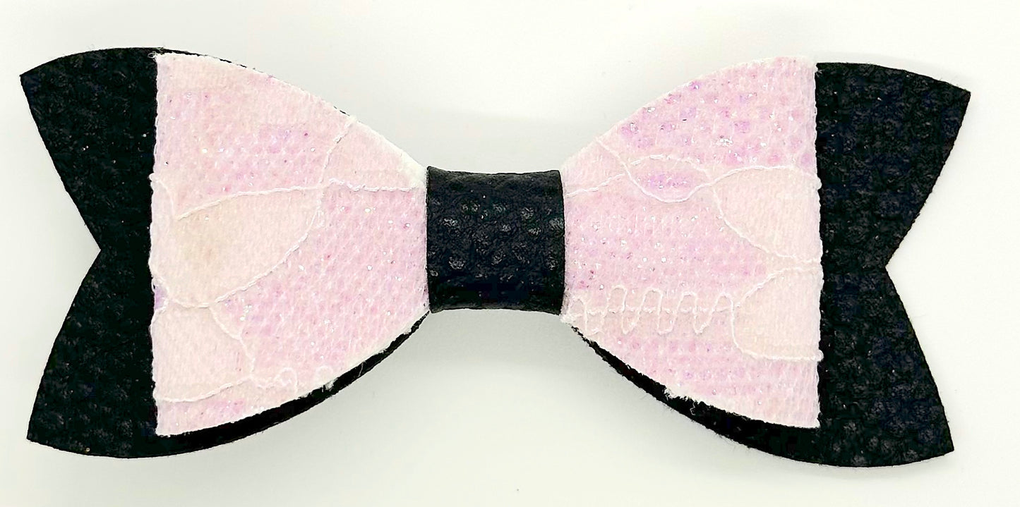 Pink lace on black hair bow