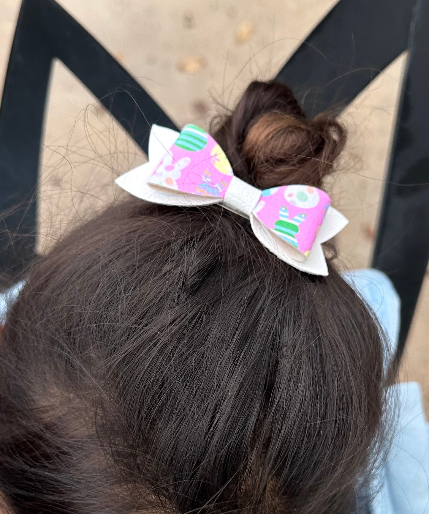 Pink Easter design on white bow