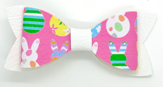 Pink Easter design on white bow