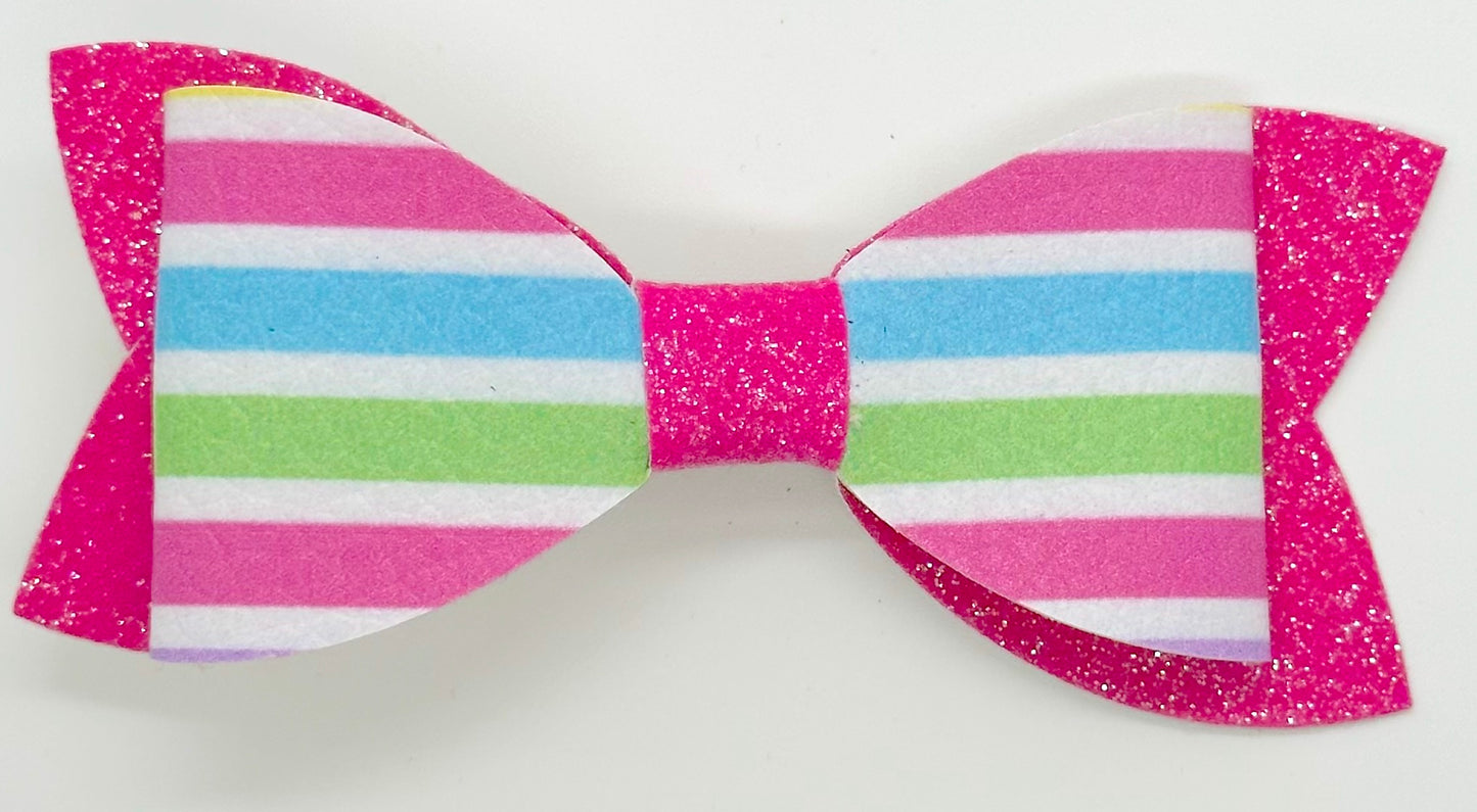 Pastel stripes on pink glitter bow